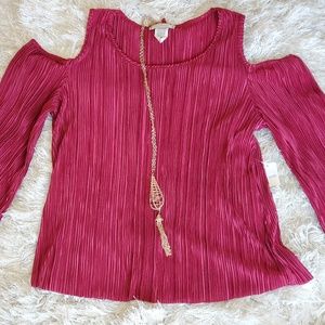 Women's Cold Shoulder top Burgundy 3/4 Sleeve